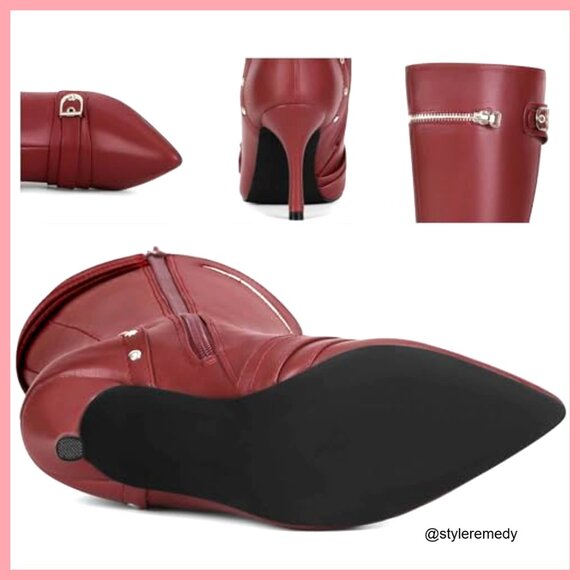 Faux Leather Knee High Boots Pointed Toe Stiletto Heel Zipper Party - Picture 6 of 6